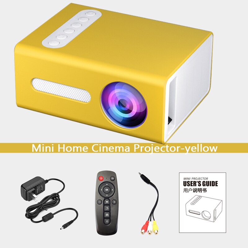 4 M Projection distance T300 Home Theater Projectors LCD 1920*1080 Max Home Cinema Projector 12V-2A Conference System Projector: Yellow