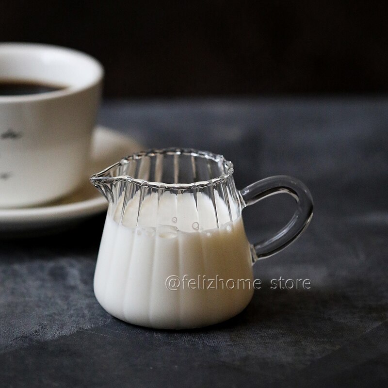 Mini Coffee Milk Creamer Pitchers with handle and Pouring Spout handmade striped glass milk cup can be microwaved