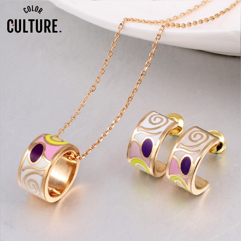 Werbeaktionen Neue oben Kleine Frauen Emaille Schmuck setzt Elegante Gefüllt Farbe Schmuck (Halskette, Ohrring)