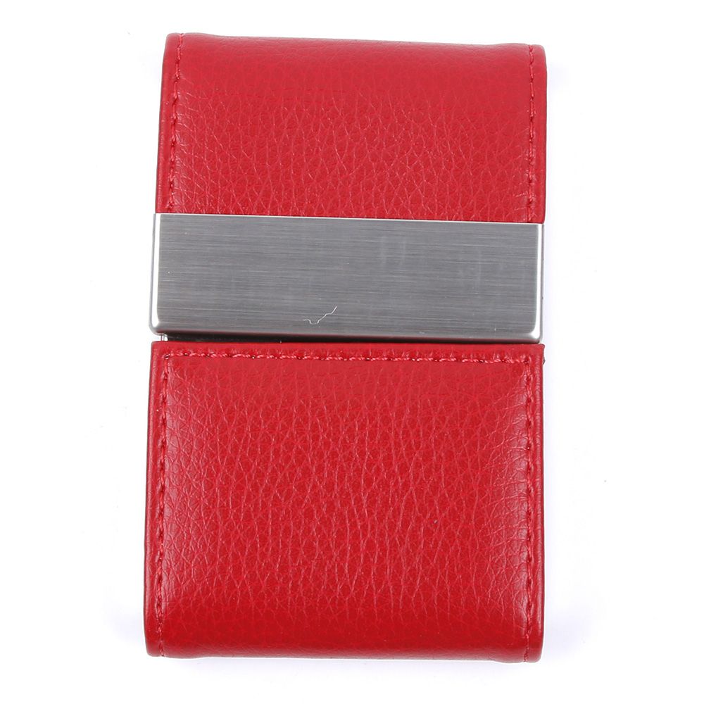 Men Women Wallet Metal Leather Credit Card Holder Double Open Business Card Business Name Card Holder Organizer: Red