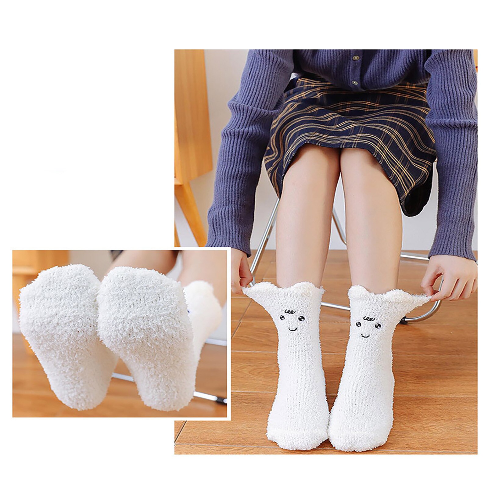 Chaussettes en molleton pour femmes, mignonnes, épaisses, chaudes, pour dormir au sol, pour la maison, c50
