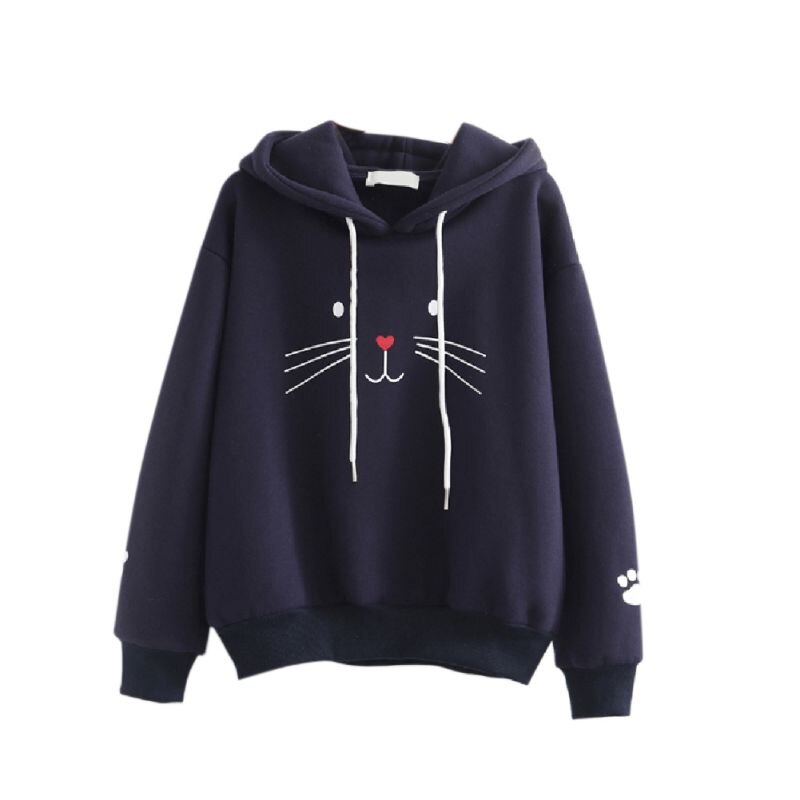 Sport söt katt jacka sweatshirt basket hoodie plus sammet dam enfärgad långärmad jacka sudadera deportiva mujer: Svart / S