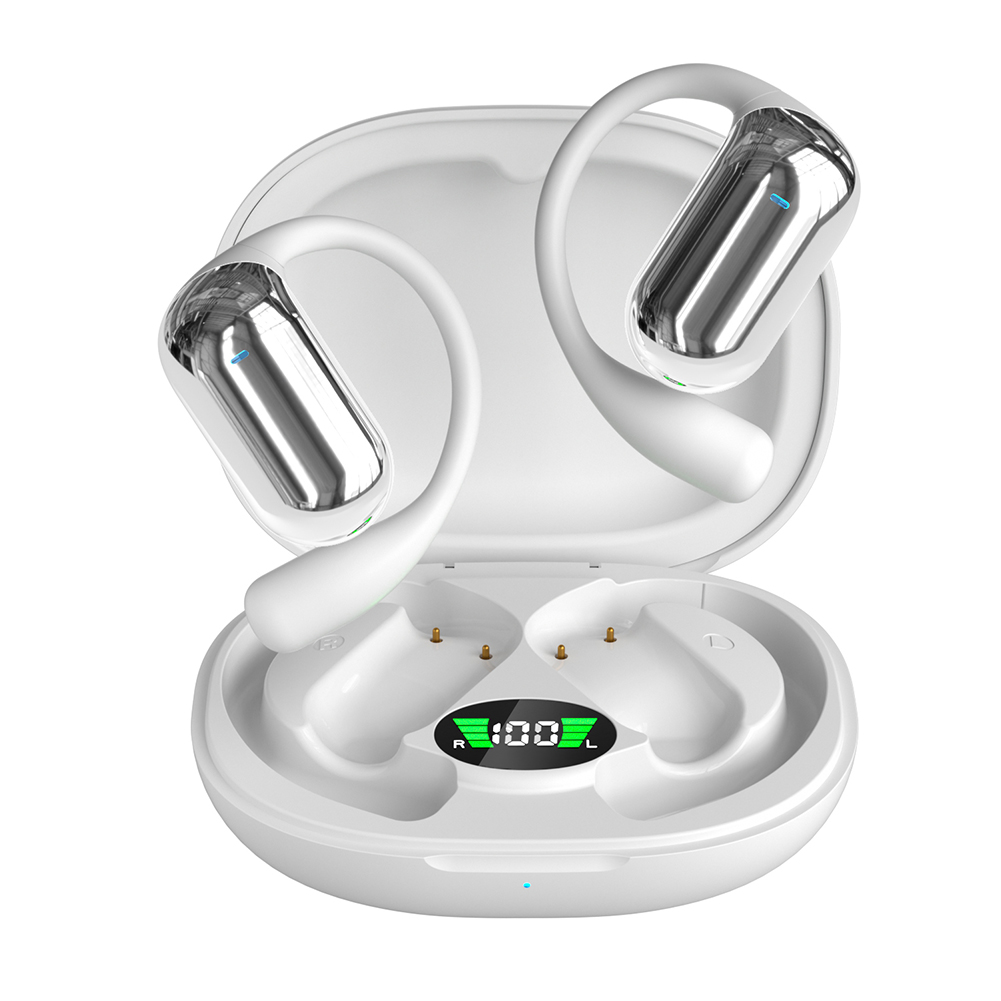 Bluetooth-Compatible 5.3 AI Translation Earbuds with Ear Hook Translator Headphones Open Ear Headphones for Travel and Business: WHITE