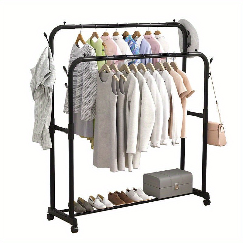 Tendedero de ropa de doble capa con estante para almacenamiento de zapatos, estante organizador, de pie para dormitorio, balcón o baño