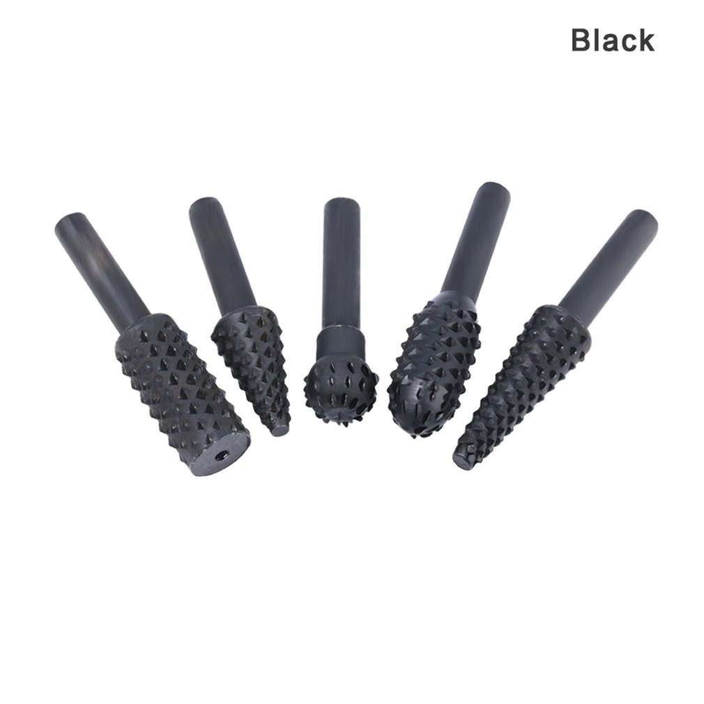5Pcs Steel Rotary Rasp File 1/4" Shank Rotary Craft Files Rasp Burrs Wood Bits Grinding Power Woodworking Hand Tool