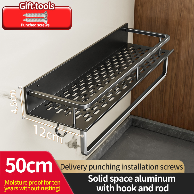 Support de salle de bain étagère de salle de bain espace de toilette en aluminium sans perceuse support suspendu organisateur de salle de bain accrocher au mur