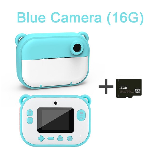 Kids Camera Digital Instant Printer Selfie Camera 12MP Voor Photo1080P Hd Video Dual Lens Camera Voor Kinderen 2.4Inch Kleur screen: blue add 16G