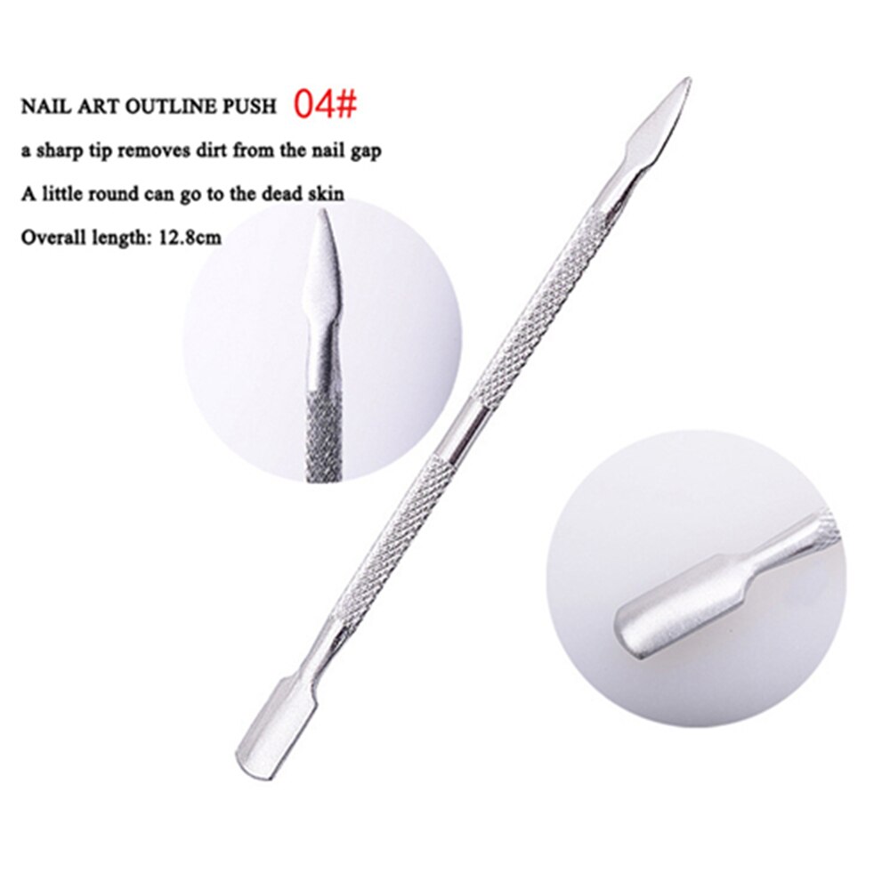 Ferramentas de cuidados com as unhas dupla terminou cortador de cutícula empurrador cutícula de aço inoxidável pele morta limpar manicure ferramentas: 04