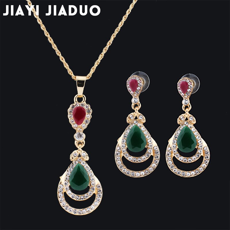 jiayi jiaduo Bridal jewelry for women India vintage necklace earring Pendant gold-color Party love wedding Sets of jewelry