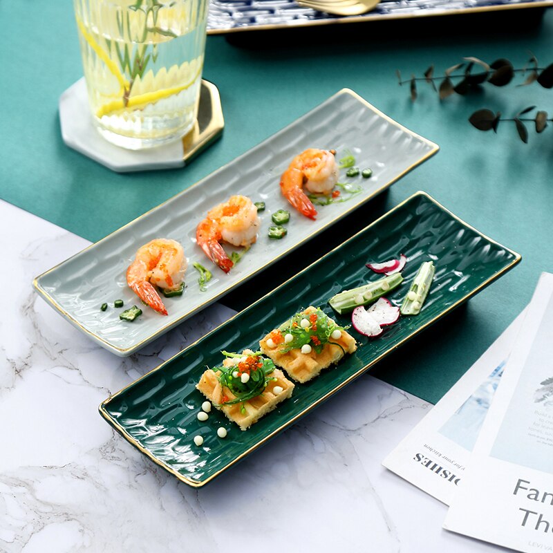 Licht luxe Phnom Penh creatieve 9 inch keramische plaat Nordic servies rechthoekige sushi plaat restaurant thuis vlakke plaat