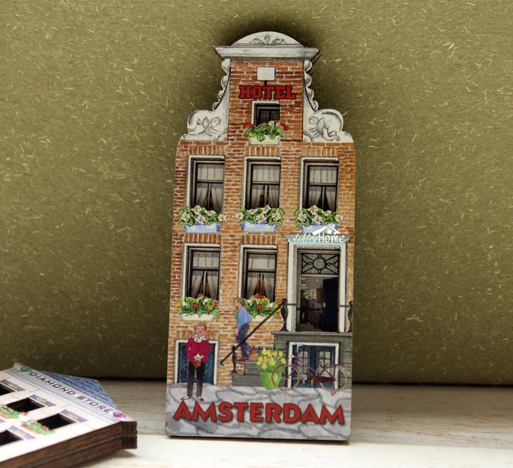 Nederland Holland Nederlandse Amsterdam Hotel Toerist Souvenir Houten Magneet Craft
