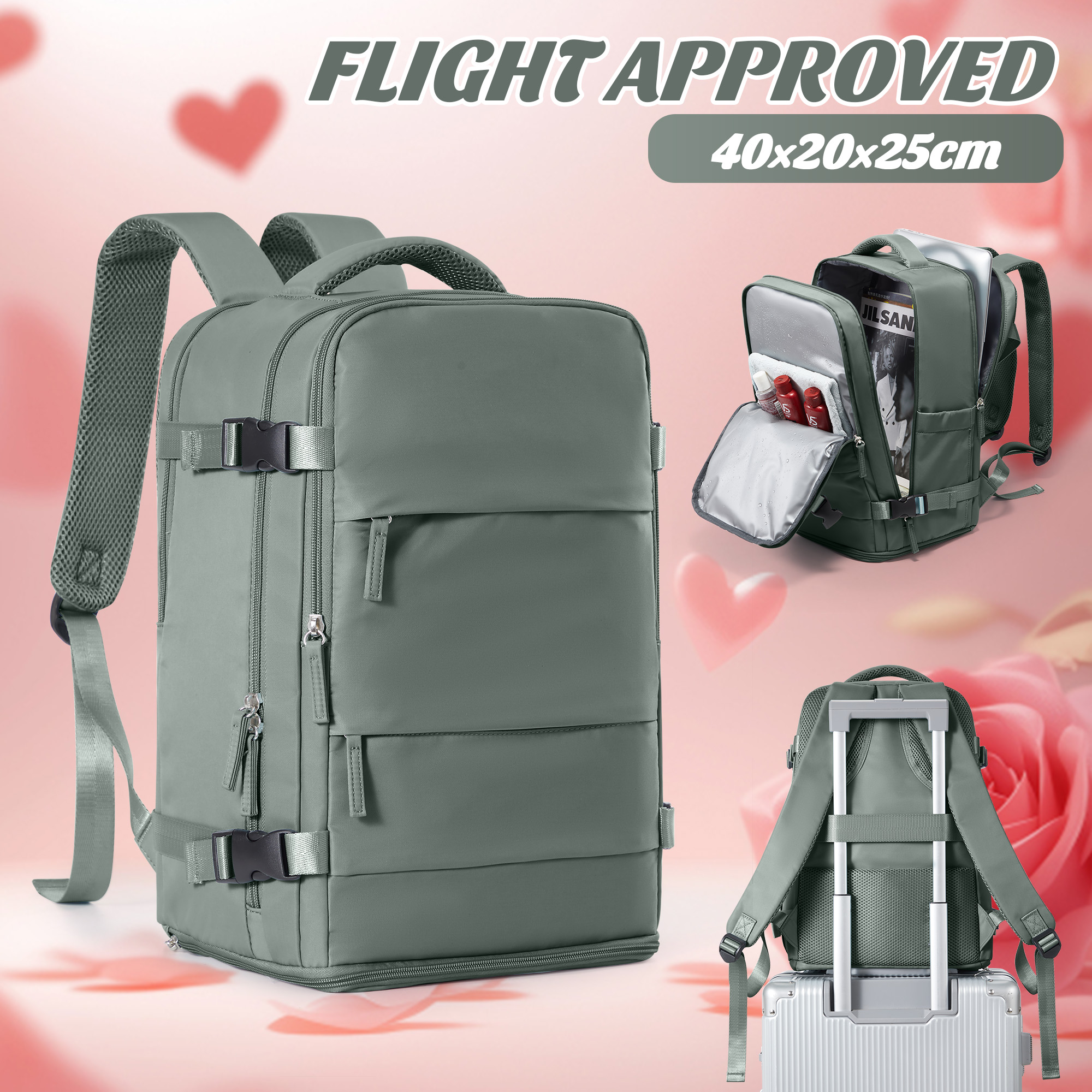 Backpack Travel Cabin Airplane 40x20x25 Ryanair Travel Backpack Suitcase Hand Luggage Backpack Men's Women's Clothing Rucksack: green
