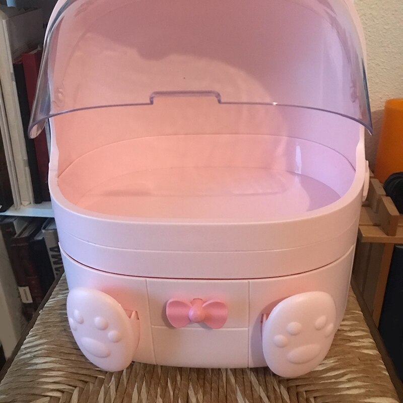 Cat Shape Plastic Makeup Storage Box Cosmetic Organizer Make Up Container Desktop Sundry Storage Case