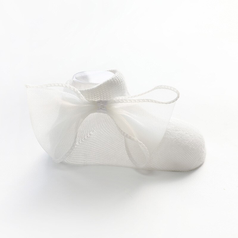 Antislip sokken voor baby's met strik, voor peuters, pasgeborenen, antislip sokken voor meisjes en jongens, effen kleur: Wit / S 6-12 maanden