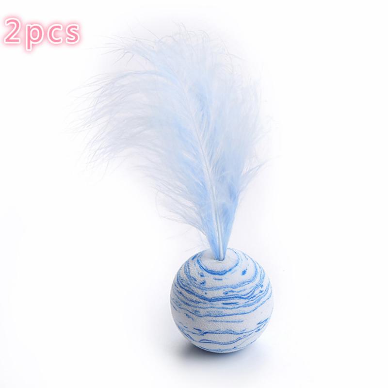 3 couleurs chat jouet étoile balle Plus plume EVA matériel mousse légère balle lancer drôle interactif en peluche jouet bâton plume fournitures: Blue2pcs