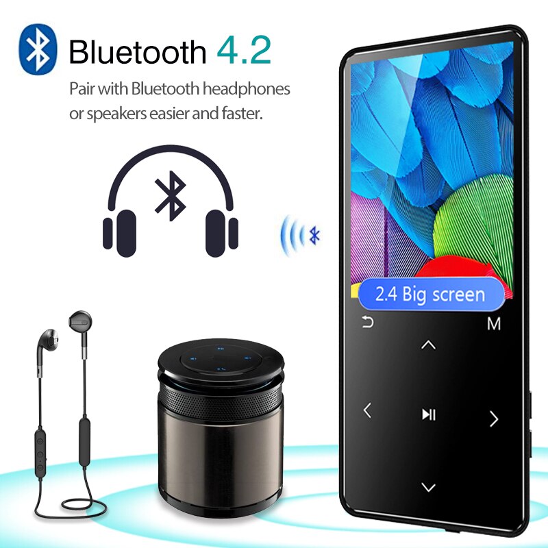 MP3 Player with Bluetooth FM Radio Speaker Headphones Touch Keys 2.4" Screen HiFi Walkman Sport MP 3 Flac Music Player for kids