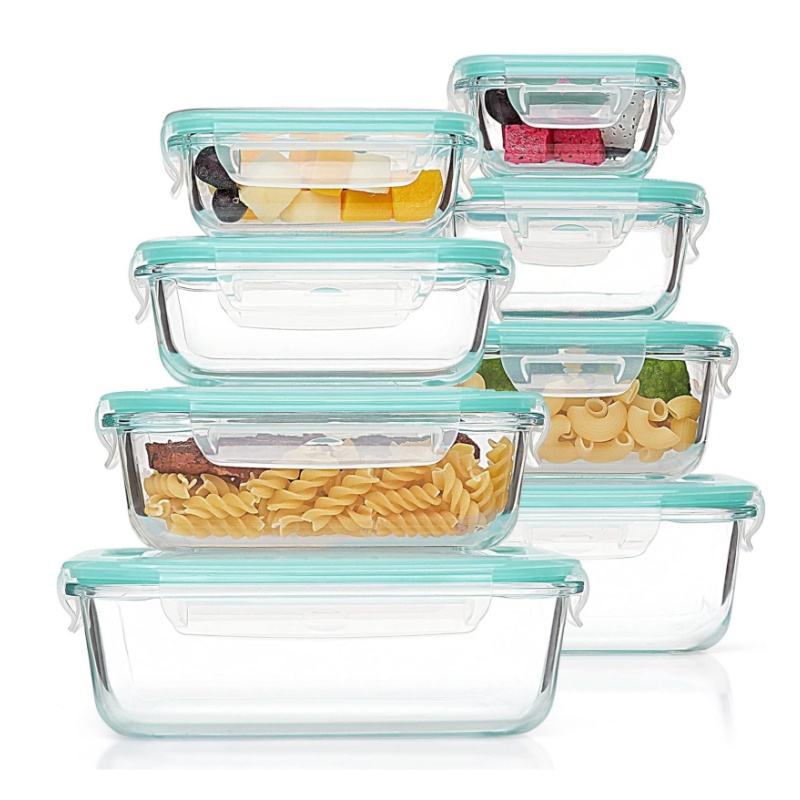 Glass Food Storage Containers with Airtight Lids, Bento Lunch Boxes for Microwave, Oven, Freezer Kitchen Organizer, BPA Free