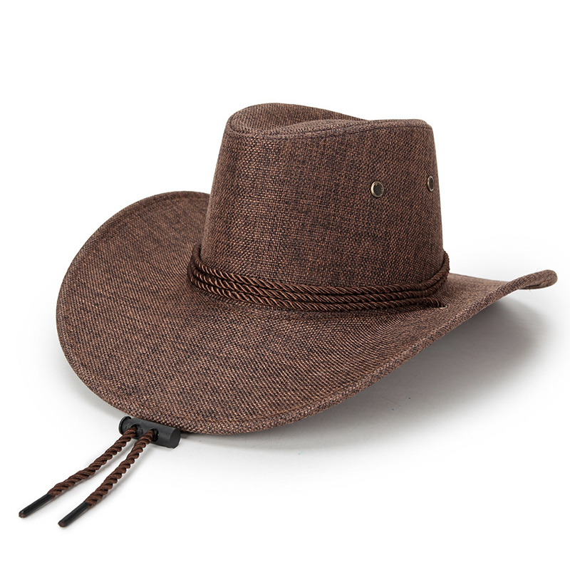 2022 Men's Western Cowboy Hat Linen Straw Hat Outdoor Travel Sun Jazz Hat Big Brim Chic Knight Caps