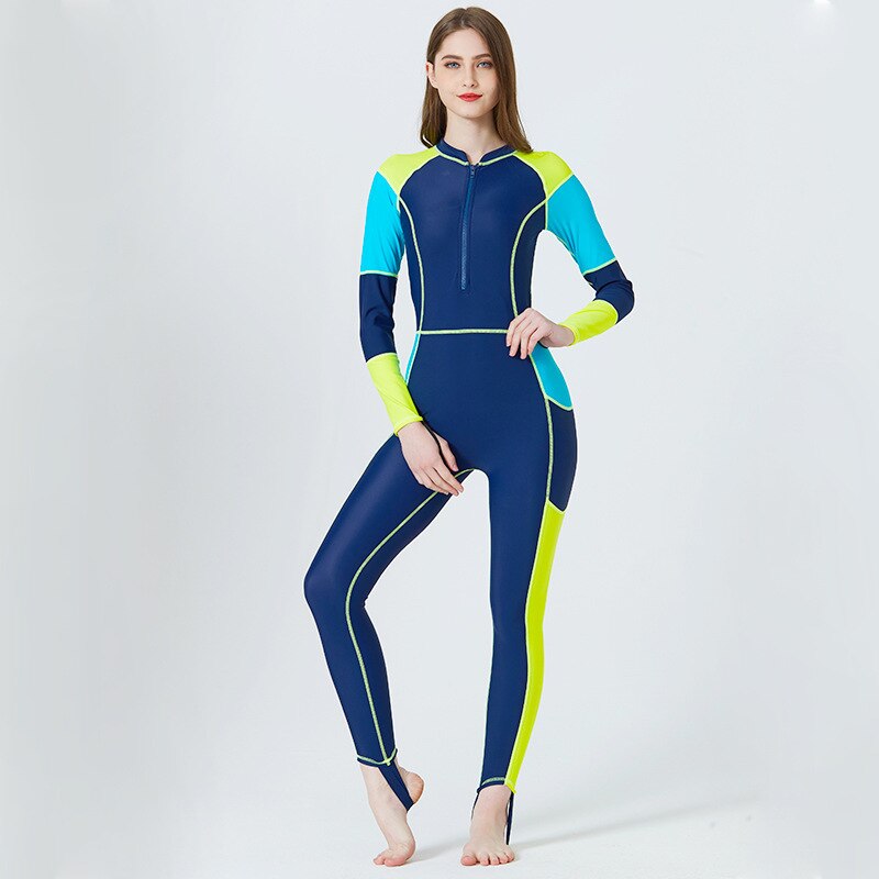 Fitness kombinezon kobiety Full Body żeglarstwo nurkowanie na mokro garnitury Body One Piece stroje kąpielowe z długim rękawem Surfing Rashguard strój kąpielowy
