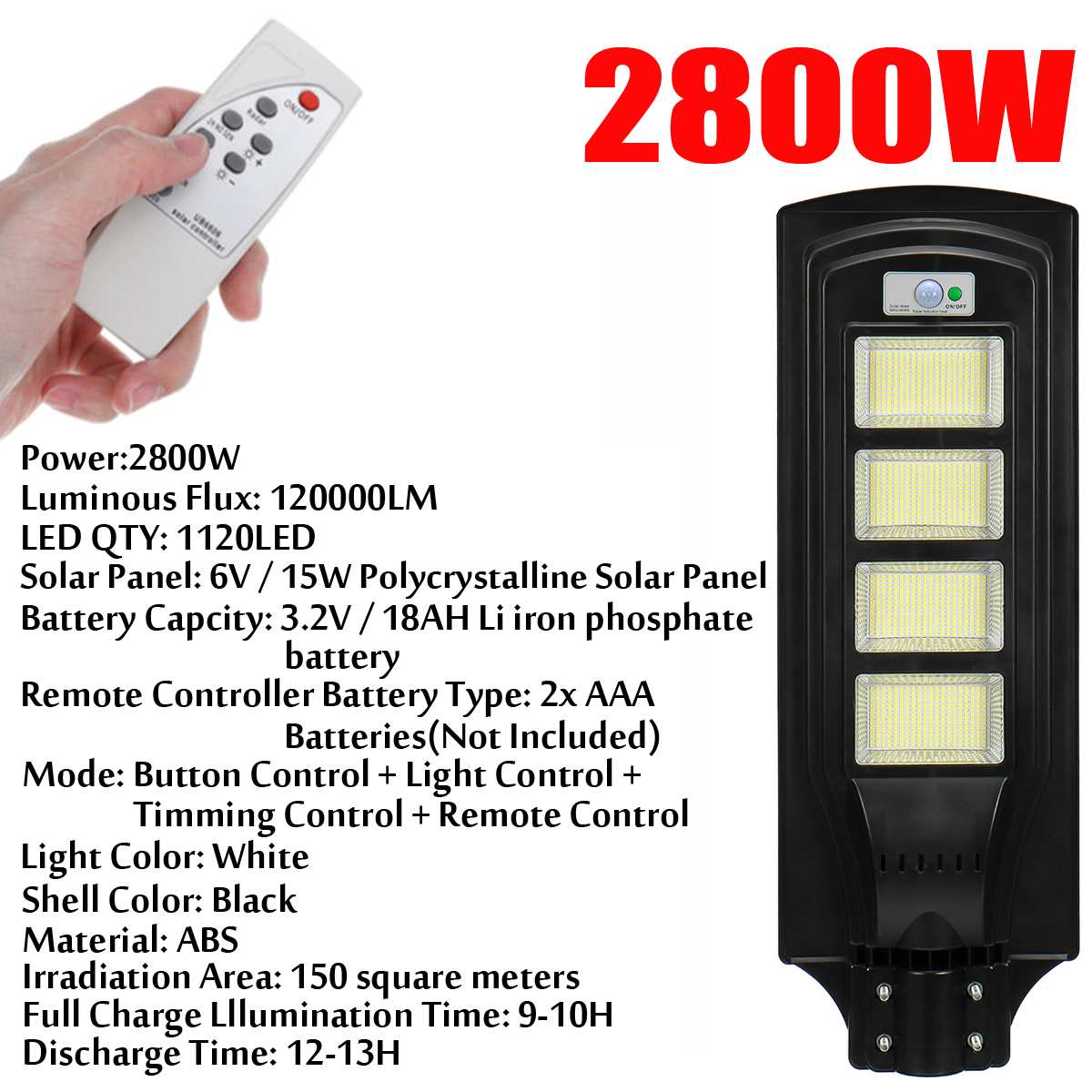 600W 1200W 1800W 2800W Polycrystalline Solar Lamp LED Solar Street Light Outdoor Led light Waterproof for Plaza Garden Yard