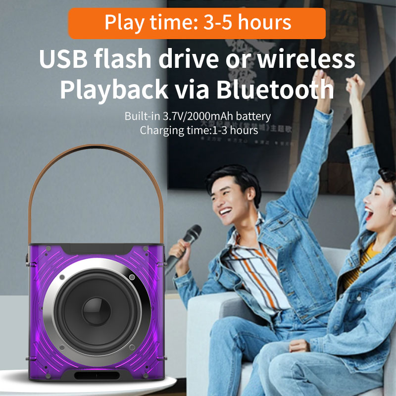 High Power Karaoke Bluetooth Speaker Music Rhythm Light 360 Stereo Surround Wireless Subwoofer with Dual Microphone Phone Hold