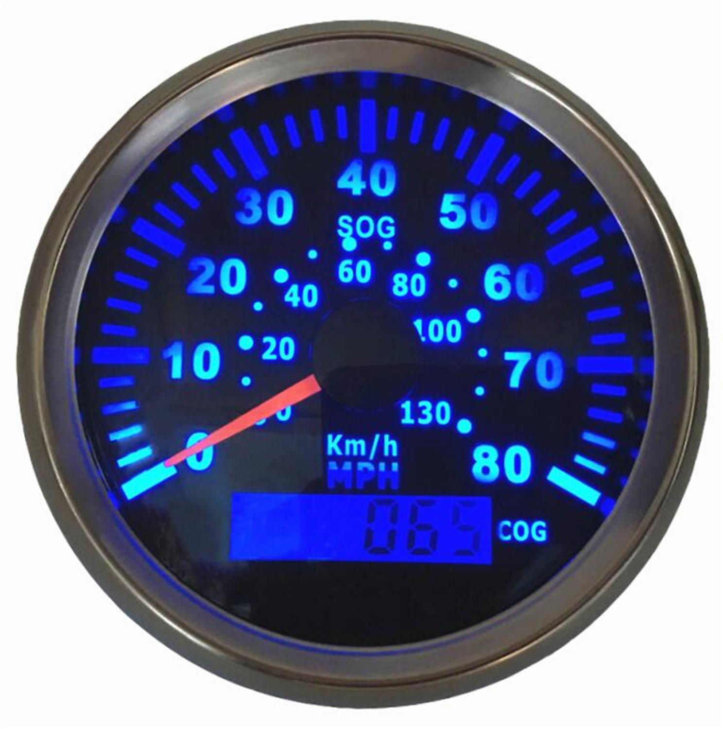 1pc 0-80mph 80Miles Per Hour GPS Speedometers 0-130km/h 85mm Waterproof LCD Speed Mileometers with Blue Backlight and Antenna