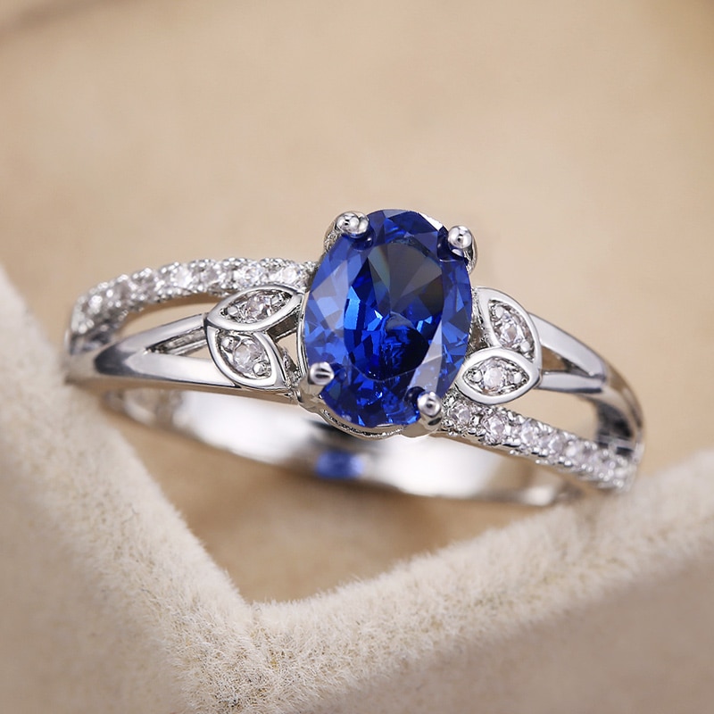 Huitan Mode Engagement Vinger Ringen Voor Vrouwen 3 Kleuren Beschikbaar Voorstel Ring Voor Vriendin Exquisite Anniversary: 9 / Blauw