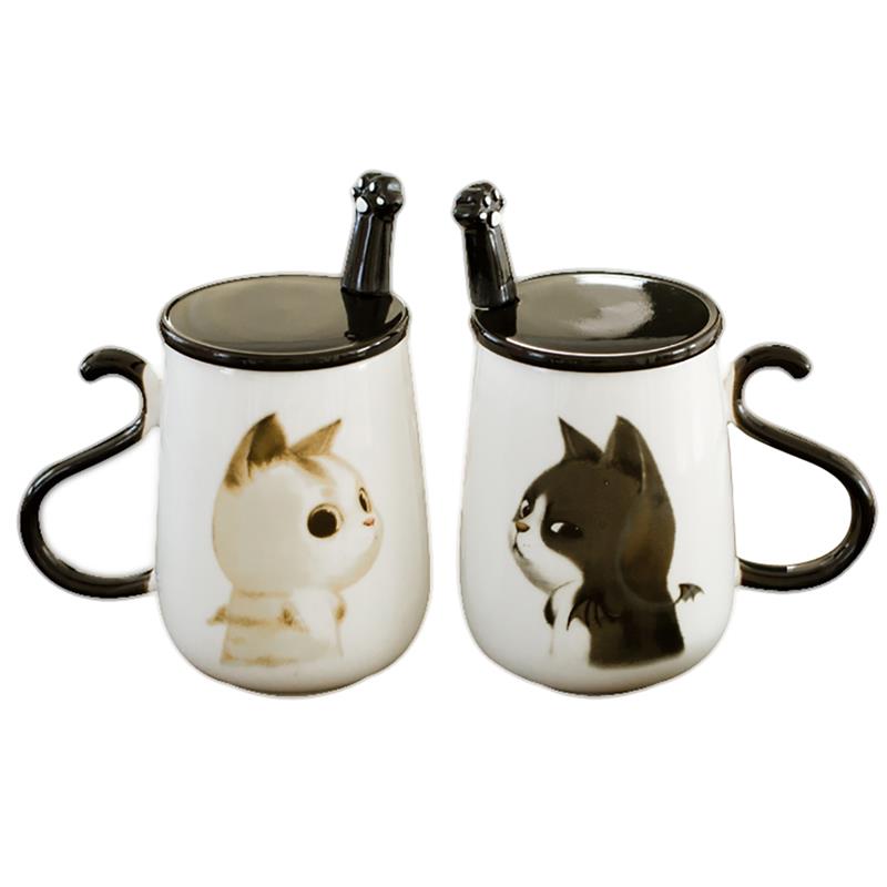 Cute Big 450ML Cat Pattern Ceramic Coffee Mug With Spoon And Cover Healthy Office And Home Use Cat Coffee Mug