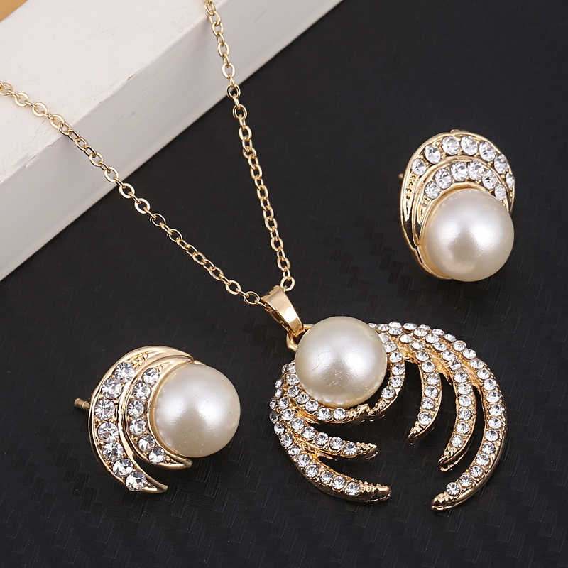 Hesiod-Conjunto de collar y pendientes de perlas de imitación de copo de nieve blanco, collar de cristal austriaco, conjuntos de joyería para mujer: F1127