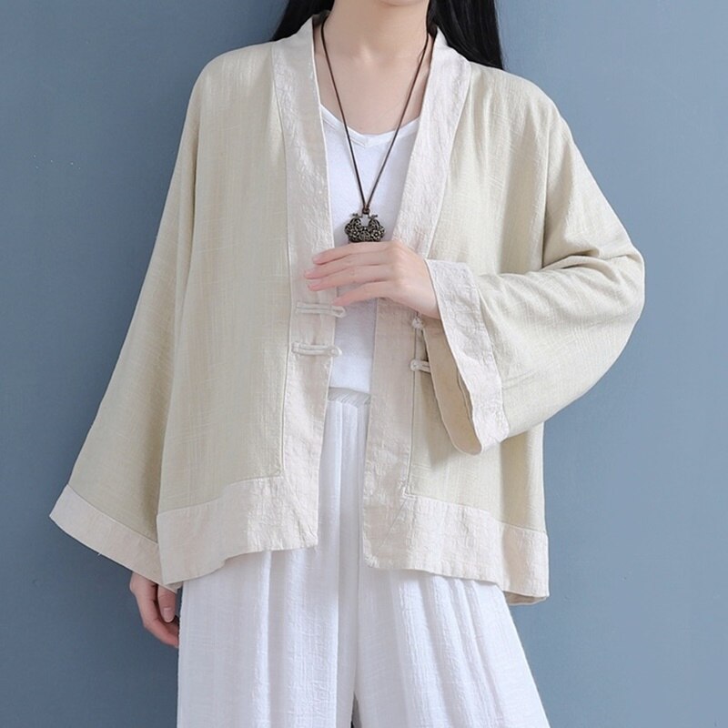 Online Chinese Store Women Clothes Chinese Shirt Blouse Qipao Long Flare Sleeve Baggy Clothes For Women Hanfu 10064