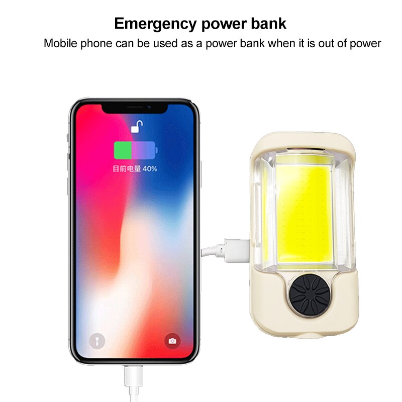 Magnetic Camping Tent Emergency Light COB LED USB Rechargeable Portable Flashlight Retro Lantern Work Light Built-in Battery