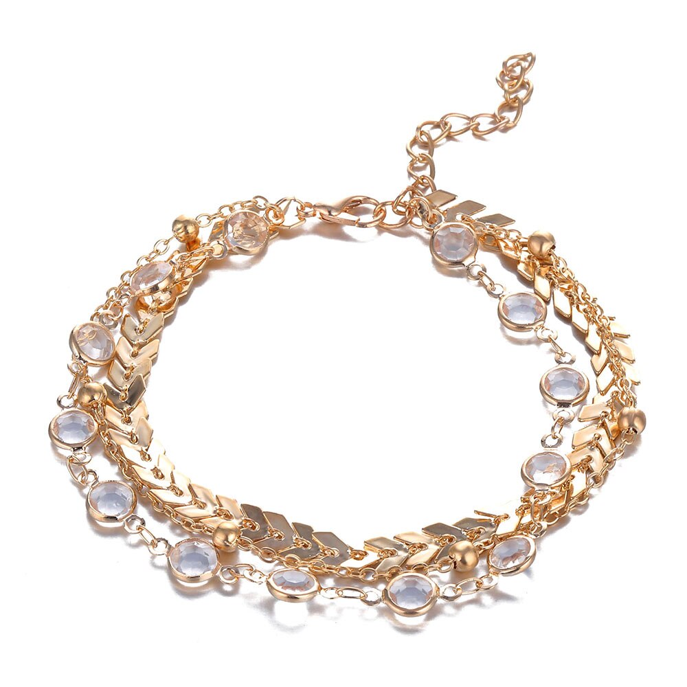 Fnio Crystal Pailletten Enkelbandje Set Voor Vrouwen Beach Voet Sieraden Vintage Verklaring Enkelbanden Boho Stijl Sieraden Zomer Party 3 Stks/set