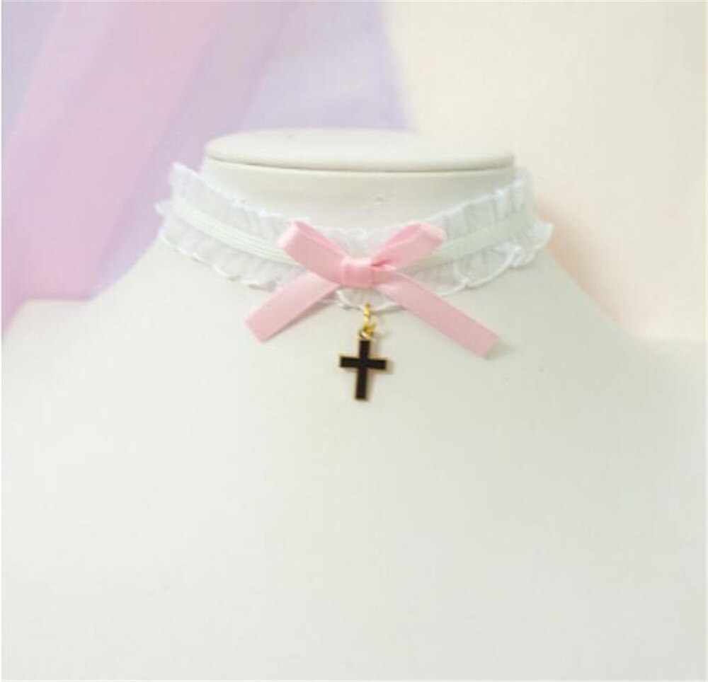 Süße kreuz anhänger bownot Halsband Harajuku Nette Lolita Band Kette Cosplay Frauen Halskette B972: style 13