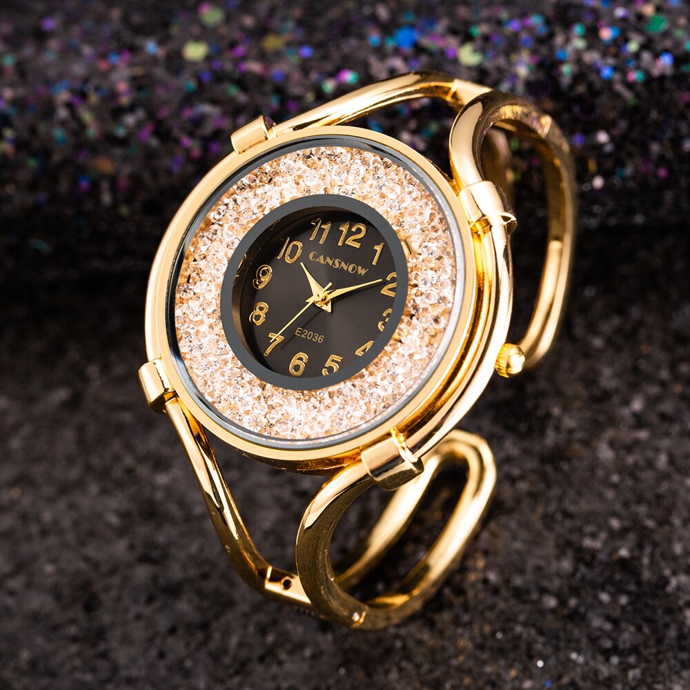 Women Bracelet Watch Diamond Lady Analog Quartz Clock Zegarek Damski Reloj Mujer Montre Femme Relogio: Gold Black