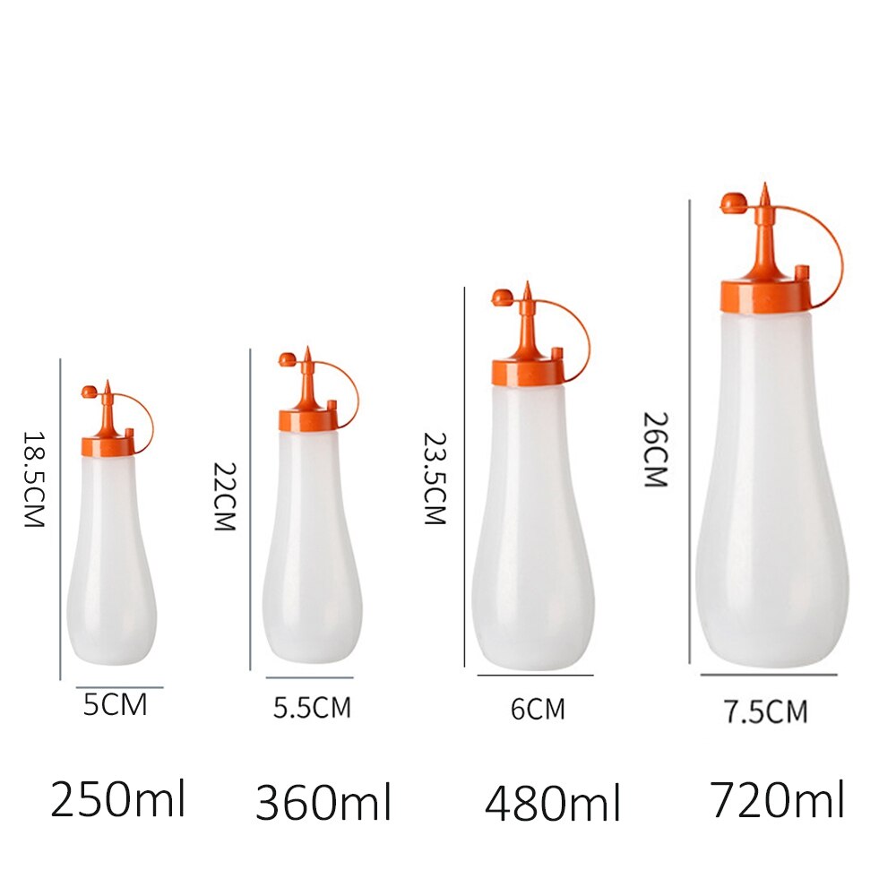250/360/480/720ml bouteille de compression avec bouchon pour Ketchup moutarde Mayo Sauces chaudes huile d'olive Condiment presser bouteille outils de cuisine