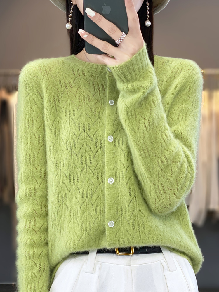 Casaco oco de malha feminino, Cardigans 100% lã merino, suéter confortável, tops de lazer, roupas básicas, outono, inverno, 2022