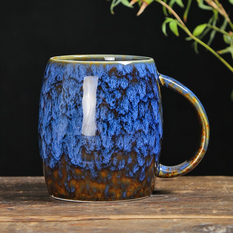 Oven Gebakken Mok Water Cup Huishouden Thee Cup Kantoor Keramiek Cup Grote Paar Melk Koffie Keramische Mok Koffie Mokken leuke Cup: mug-Blue