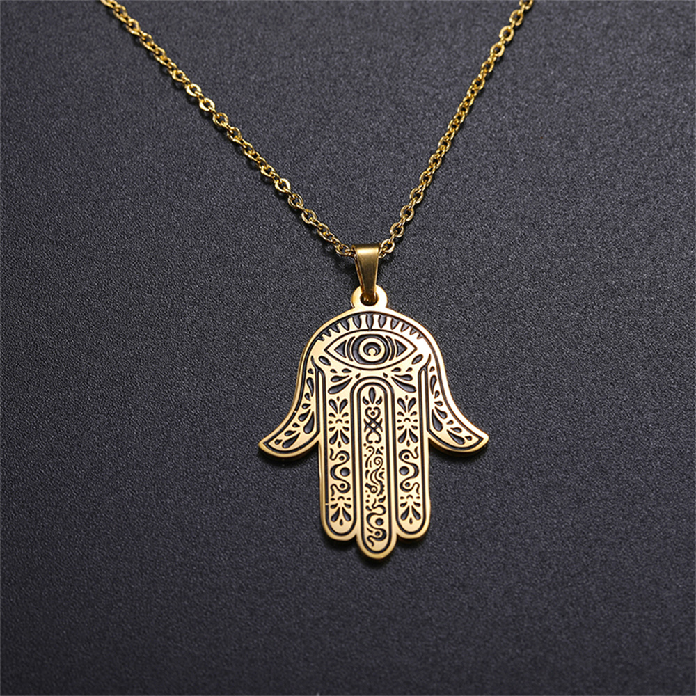 EUEAVAN Vintage Hamsa mano de Fátima colgante collar de acero inoxidable turco mal de ojo collares espíritu joyería de la suerte para hombre