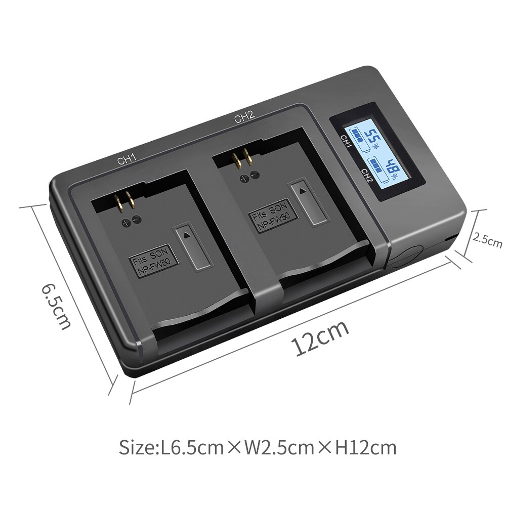 PALO NP-FW50 Display LCD Ricaricabile Li-Ion Battery Charger 2-Slot con Cavo USB per Sony Alpha A7 A7R A7S a5000 A6000 ect