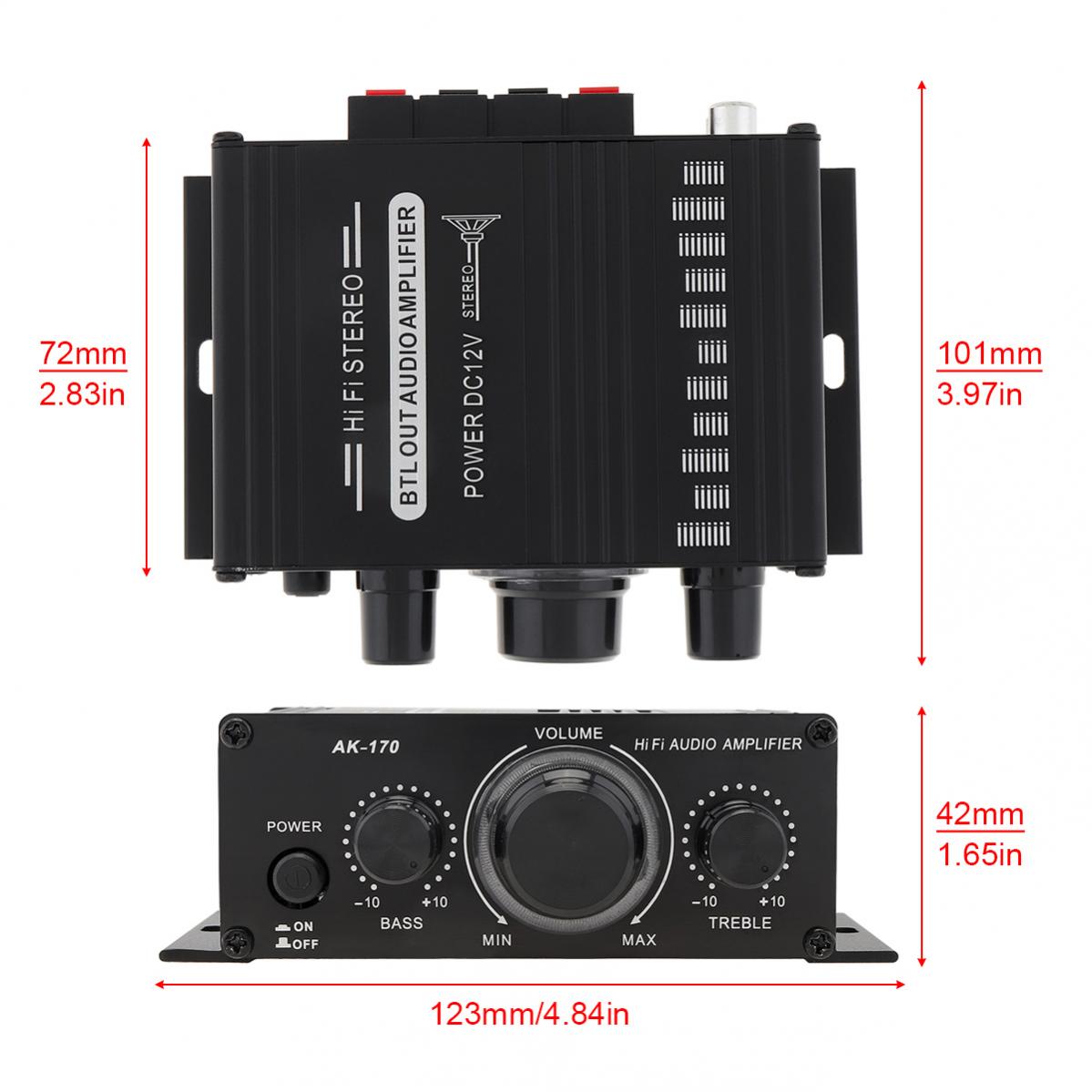 AK170 HIFI Stereo Power Amplifier Audio For Car Karaoke Home Theater 2 Channel Bluetooth Class D Digital Sound Amplifier USB SD