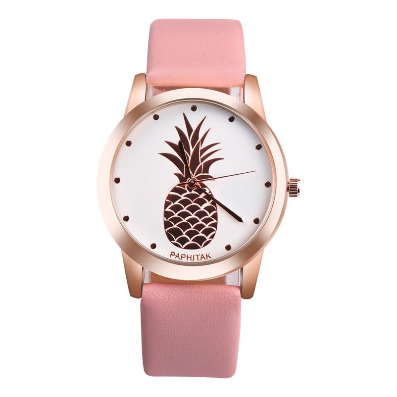 PAPHITAK femmes hommes ananas Faux cuir analogique montre à Quartz L8243: D