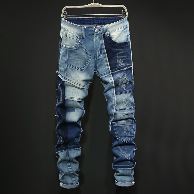 Autumn Stitching Jeans Men&#39;s Korean-style Trendy Sport Men Extra-fat Extra-large Motorcycle Clothing Pants Bootcut Jeans For Men