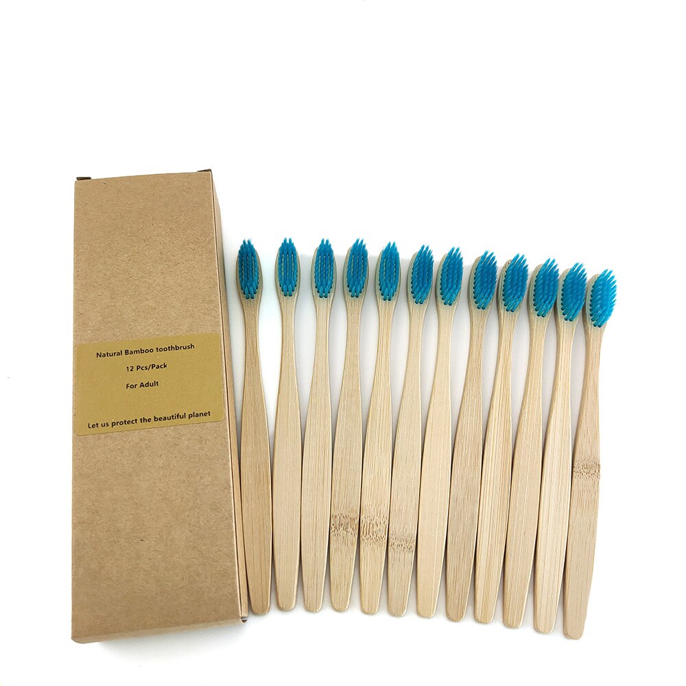 Brosse à dents en bambou , fibre souple, manche en bambou solide, , santé buccale, voyage, 12 pièces/paquet: 1200-O-1