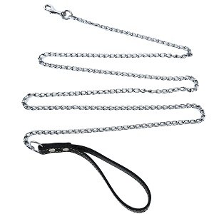 Duurzaam Anti-Bite Metalen Hond Keten Lead Voor Small Medium Grote Hond Keten Leiband Handvat Leads Pu Leer Ijzer ketting Huisdier Accessoires: Black
