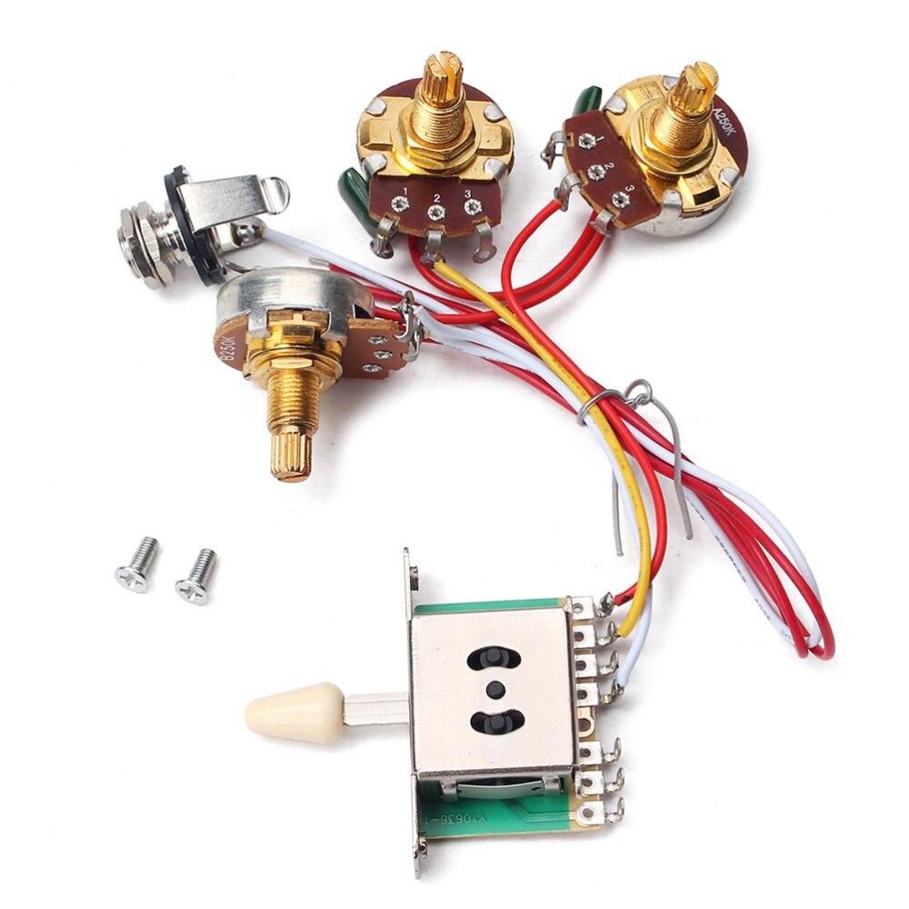 1 Set Electric Guitar Circuit Wiring Harness Prewired Kit 5 Way Toggle Switch 1 Volume 1 Tone Pot Jack 250K 1T1V GU104