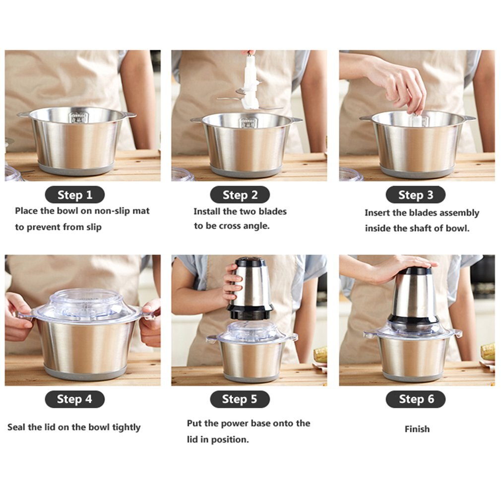 2 Speeds 500W 2L Large Capacity Chopper Meat Grinder Household Mincer Food Processor With Stainless Steel Bowl