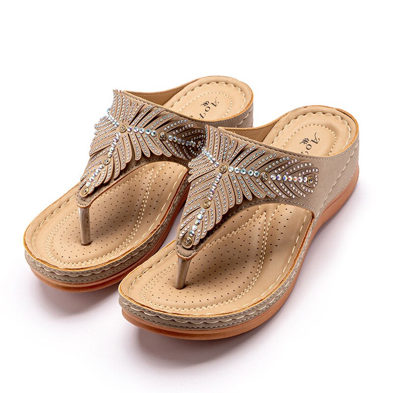 Chaussures d'été strass sandales à talons compensés string pantoufles tongs sandales de plage décontractées Sandalia ortopédica Feminina directe