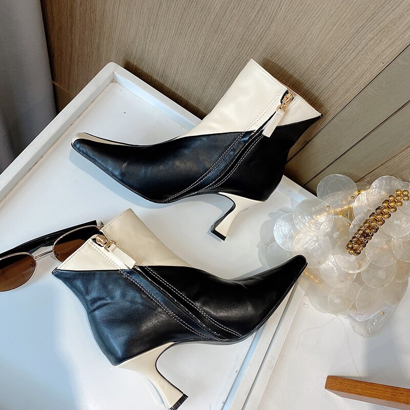 Gemengde kleuren dames enkellaarsjes vierkante neus dunne hoge hakken elegante dames herfst winter pumps zijrits schoenen vrouw