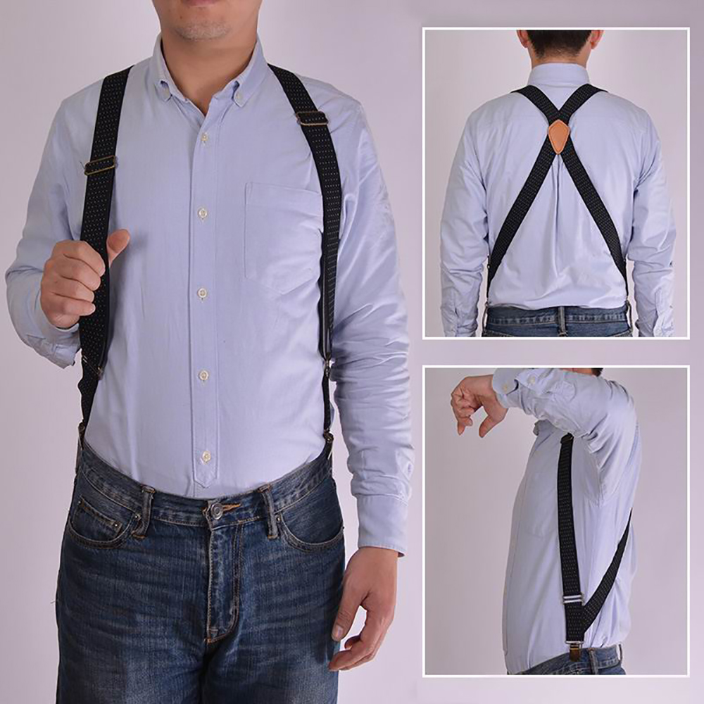Men's Side Clip Trucker Work Suspenders 3.5cm Wide Heavy Duty Big and Tall Adjustable Elastic Trouser Jeans Braces Strap Belt