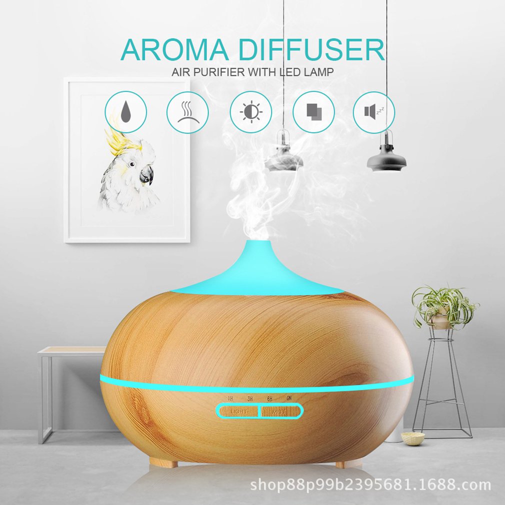 550ml Remote Control Ultrasonic Air Humidifier Aroma Essential Oil Diffuser with Wood Grain 7 Color Changing LED Lights